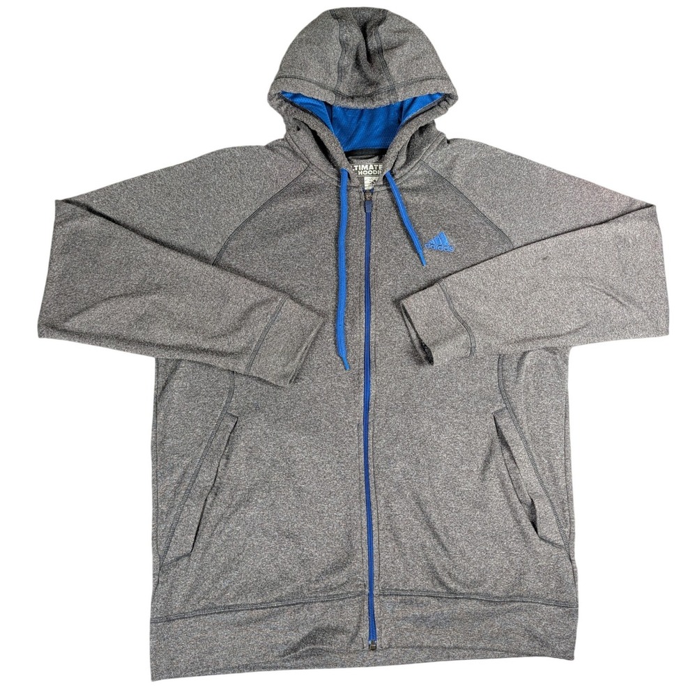 Adidas Ultimate Hoodie Mens Grey Blue Full Zip Climawarm Jacket Heathered L